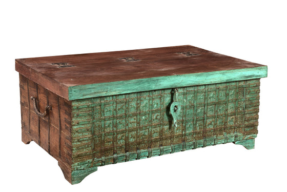 [[Vintage green old Indian teak wood chest//Coffre vert en ancien bois de teck indien]]