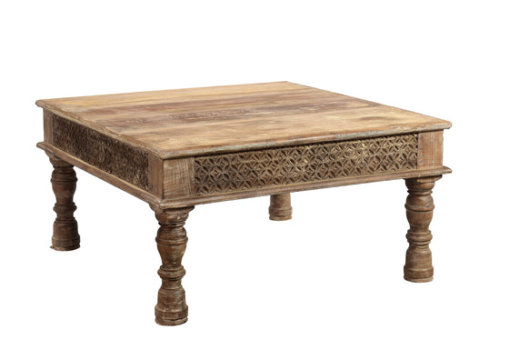 [[Square coffee table with old hand carved panels///Table basse carrée avec panneaux sculptés à la main]]