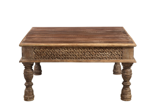[[Square coffee table with old hand carved panels///Table basse carrée avec panneaux sculptés à la main]]