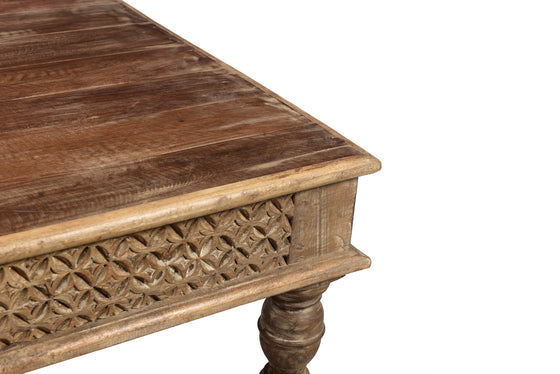 [[Square coffee table with old hand carved panels///Table basse carrée avec panneaux sculptés à la main]]