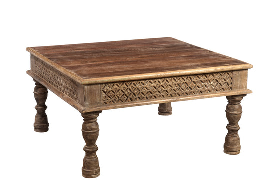 [[Square coffee table with old hand carved panels///Table basse carrée avec panneaux sculptés à la main]]