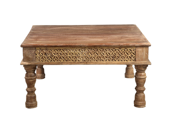[[Square coffee table with old hand carved panels///Table basse carrée avec panneaux sculptés à la main]]