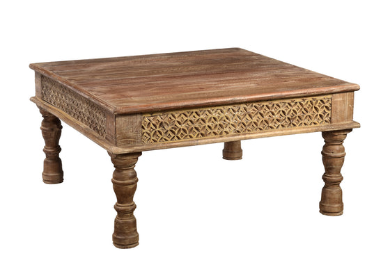 [[Square coffee table with old hand carved panels///Table basse carrée avec panneaux sculptés à la main]]