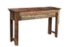 [[Old teak wood side table with carved panels///Table d'appoint en ancien bois de teck avec panneaux sculptés]]