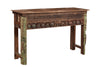 [[Old teak wood side table with carved panels///Table d'appoint en ancien bois de teck avec panneaux sculptés]]