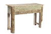 [[Pastel beige old teak wood side table with carved panels///Table d'appoint beige pastel en ancien bois de teck avec panneaux sculptés]]