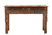  [[Old teak wood side table with carved panels///Table d'appoint en ancien bois de teck avec panneaux sculptés]]