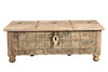 [[Pastel beige old Indian teak wood chest///Coffre indien en ancien bois de teck]]
