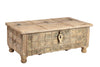 [[Pastel beige old Indian teak wood chest///Coffre indien en ancien bois de teck]]