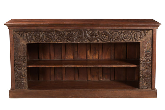 [[Old teak wood TV-unit with a hand carved facade///Meuble TV en ancien bois de teck avec une façade sculptée à la main]]
