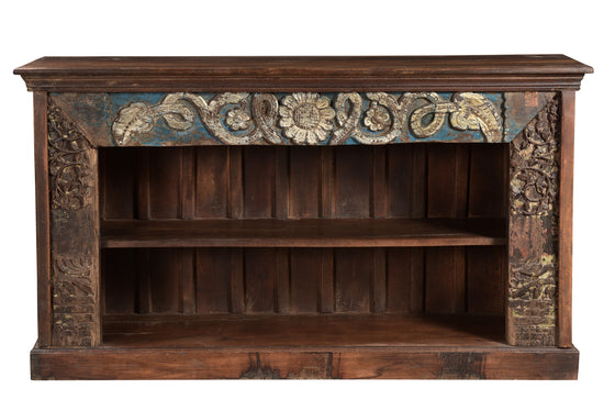 [[Old teak wood TV-unit with a hand carved facade///Meuble TV en ancien bois de teck avec une façade sculptée à la main]]