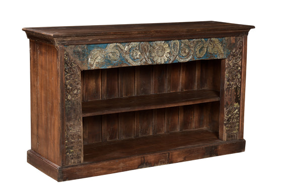 [[Old teak wood TV-unit with a hand carved facade///Meuble TV en ancien bois de teck avec une façade sculptée à la main]]