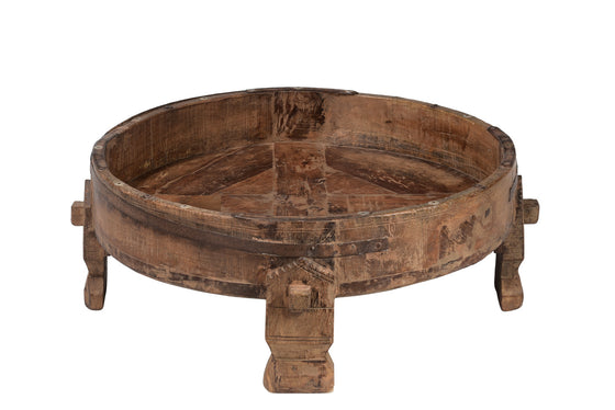 [[Old teak wood chakki grinder table///Ancienne table à broyer chakki en teck]]