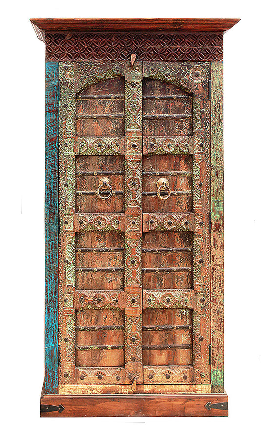 [[Massive cabinet with antique teak wood doors///Armoire massive avec portes antiques en bois de teck]]