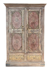 [[Pastel pink old teak wood cabinet///Armoire en bois de vieux teck rose pastel]]