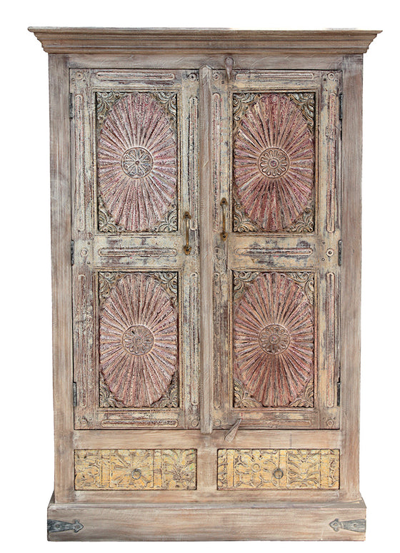 [[Pastel pink old teak wood cabinet///Armoire en bois de vieux teck rose pastel]]