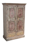 [[Pastel pink old teak wood cabinet///Armoire en bois de vieux teck rose pastel]]