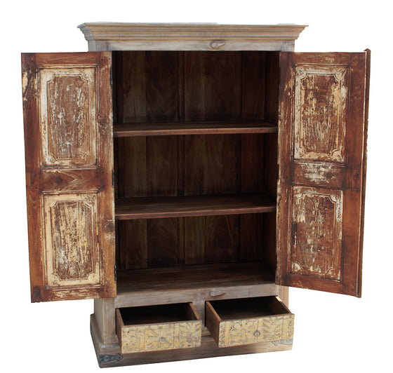 [[Pastel pink old teak wood cabinet///Armoire en bois de vieux teck rose pastel]]