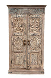 [[Pastel beige old teak wood cabinet///Armoire en vieux bois de teck beige pastel]]