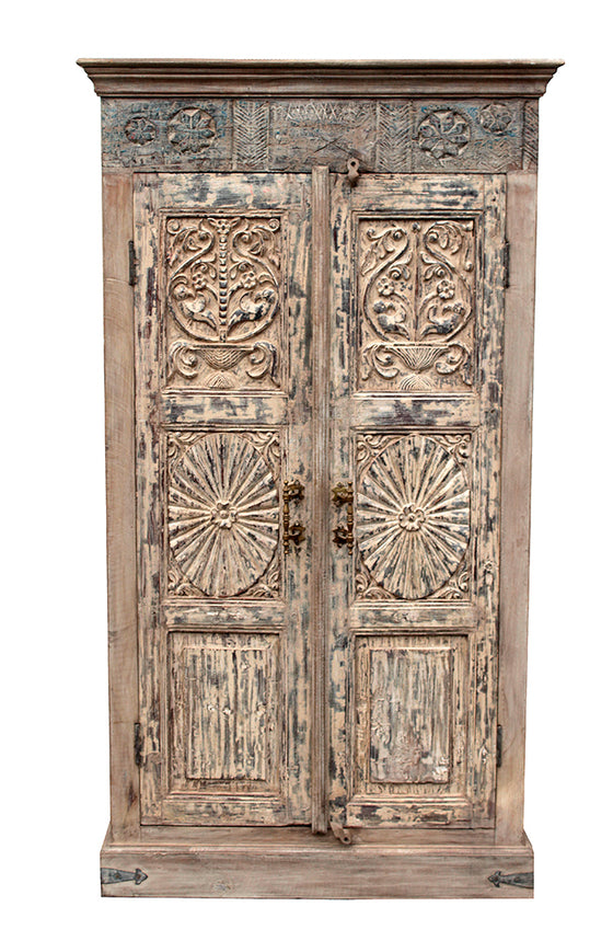 [[Pastel beige old teak wood cabinet///Armoire en vieux bois de teck beige pastel]]