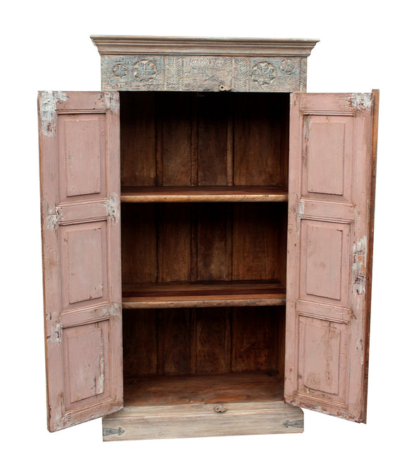 [[Pastel beige old teak wood cabinet///Armoire en vieux bois de teck beige pastel]]