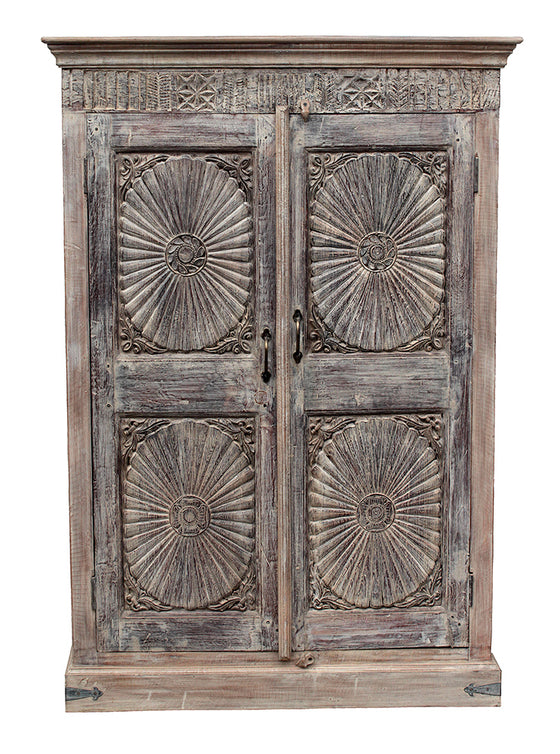 [[Pastel beige old teak wood cabinet///Armoire en vieux bois de teck beige pastel]]