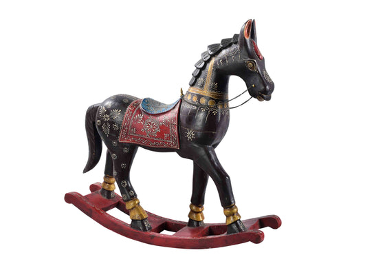 Hand painted wooden rocking horse//Cheval à bascule en bois peint à la main