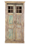 [[Reclaimed wood cabinet with small glass windows///Armoire en bois récupéré avec petites fenêtres vitrées]]