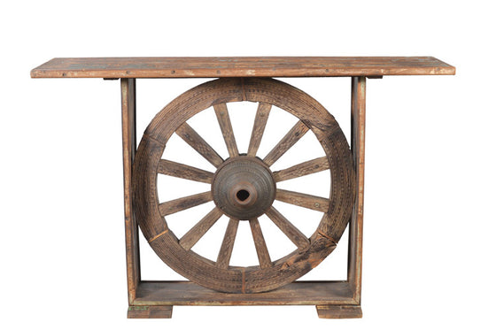 [[Old Teak Side Table with Wheel///Ancienne table en bois de teck avec roue]]