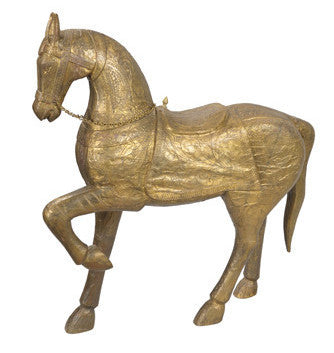 Brass Coated Wooden Horse Sculpture//Sculpture de cheval en bois couverte de laiton