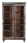 [[Old teak glass cabinet with touches of blue///Vieille vitrine en teck avec des touches de bleu]]