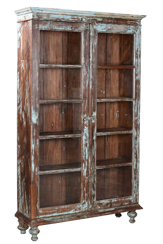 [[Old teak glass cabinet with touches of blue///Vieille vitrine en teck avec des touches de bleu]]