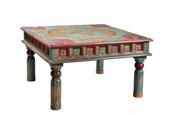 [[Hand painted floral square coffee table///Table basse carrée florale peinte à la main]]