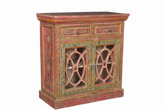 [[Hand painted red floral cabinet///Armoire à fleurs rouge peinte à la main]]