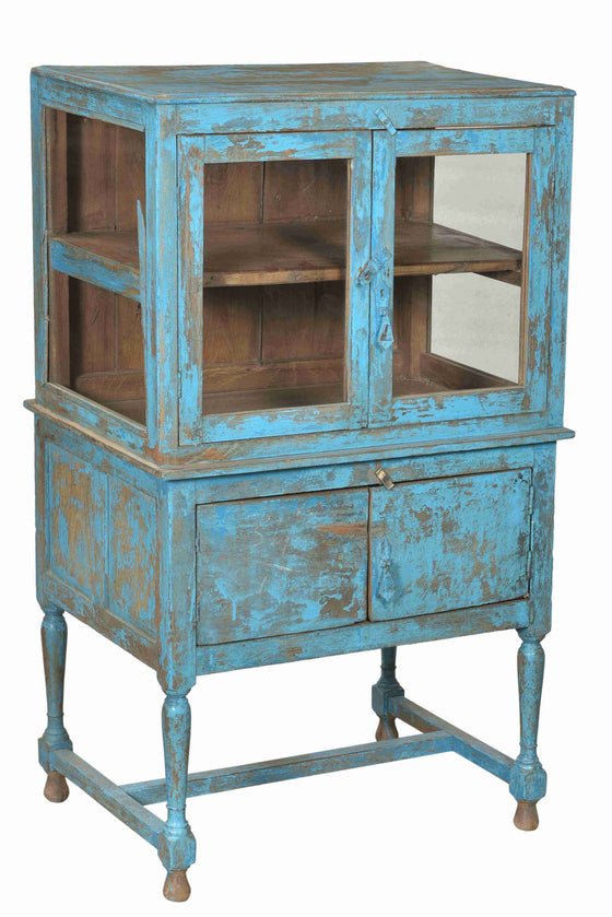 [[Jodhpur blue: Old teak glass cabinet///Jodhpur bleu : Ancienne vitrine en teck]]