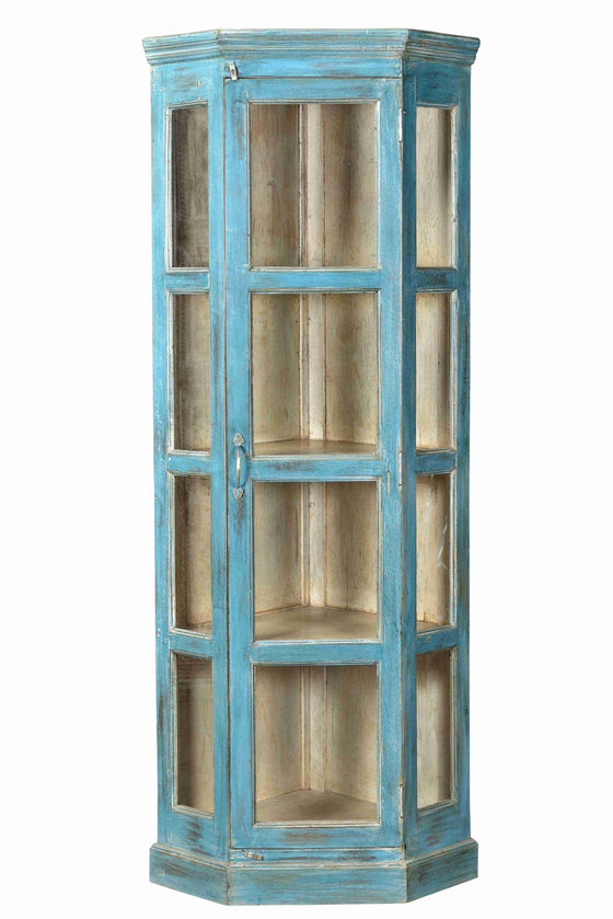 [[Jodhpur blue : Old teak corner cabinet///Jodhpur bleu : Meuble d'angle en teck ancien]]