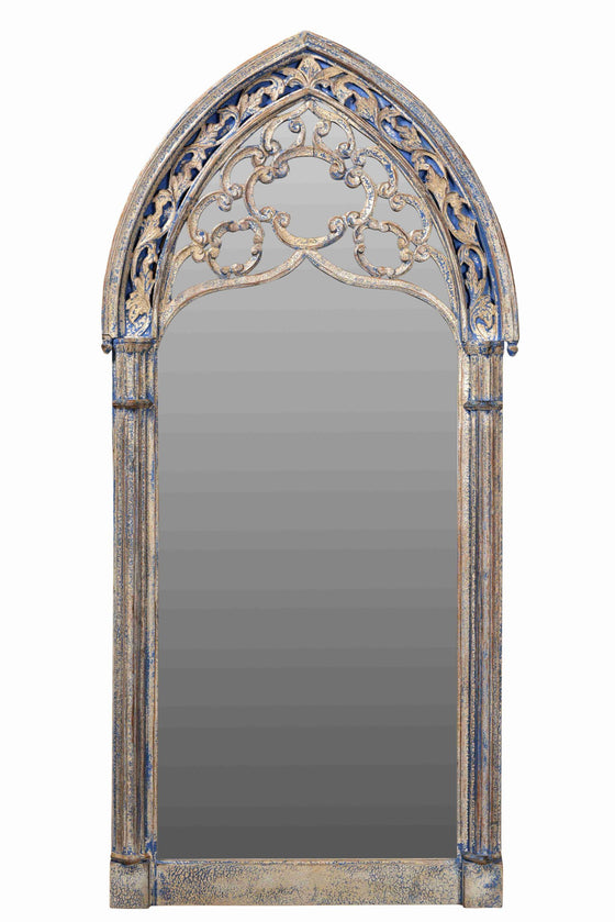 [[Wooden mirror frame with gothic arch///Cadre de miroir en bois avec arc gothique]]