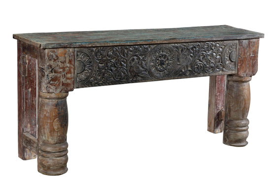 [[Side table with old teak carvings///Table d'appoint avec de vieilles sculptures en teck]]
