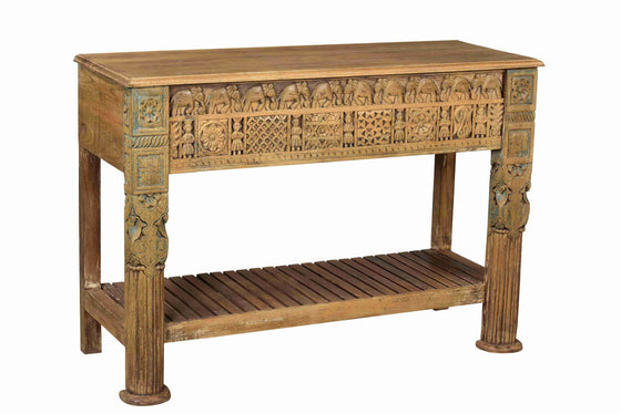 [[Side table with old teak carvings///Table d'appoint avec de vieilles sculptures en teck]]