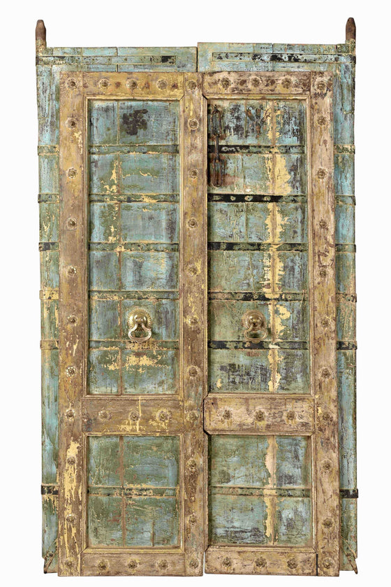 [[Pastel green wardrobe with an old teak door///Armoire vert pastel avec une vieille porte en teck]]
