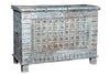 [[Jodhpur blue teak wood chest with brass decoration///Coffre en bois de teck bleu Jodhpur avec décoration en laiton]]