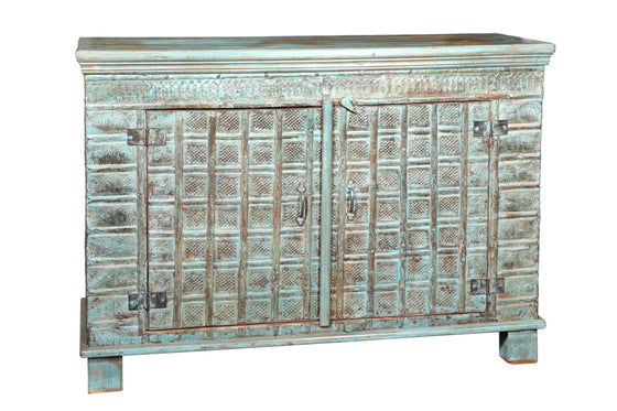 [[Jodhpur blue teak wood chest with doors///Coffre en bois de teck bleu Jodhpur avec des portes]]