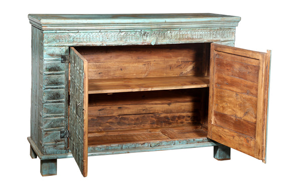 [[Jodhpur blue teak wood chest with doors///Coffre en bois de teck bleu Jodhpur avec des portes]]