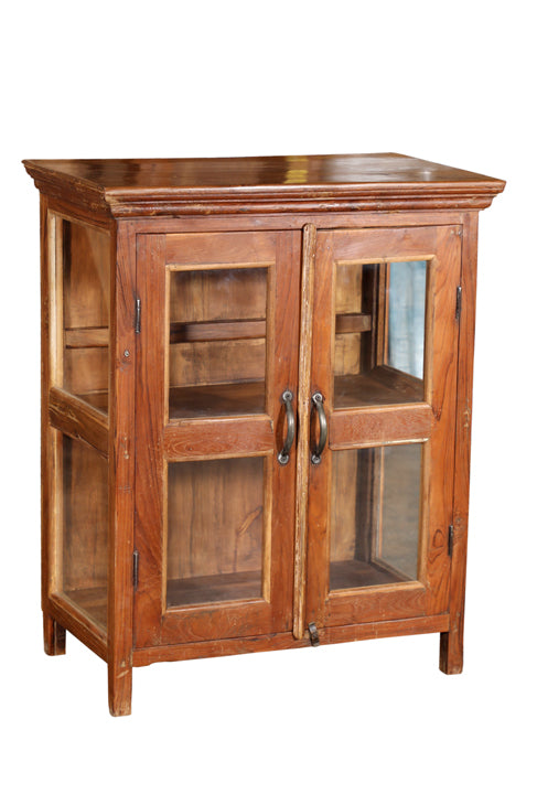 [[Old teak wood glass cabinet///Cabinet vitré en ancien bois de teck]]
