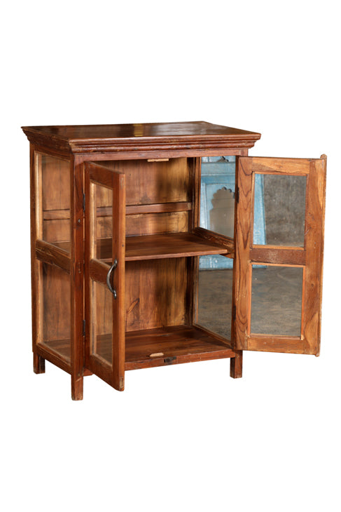[[Old teak wood glass cabinet///Cabinet vitré en ancien bois de teck]]
