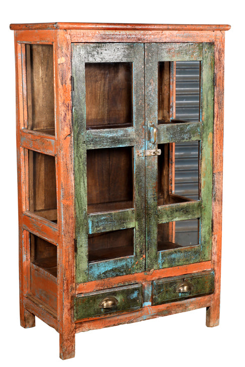 [[Oriental Sunrise : old teak wood glass cabinet//Oriental Sunrise : Cabinet vitré en ancien bois de teck]]