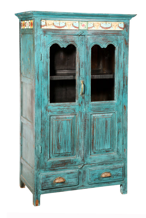 [[Old teak wood cabinet with ceramic tile decoration///Cabinet en ancien bois de teck avec décoration en tuiles céramique]]