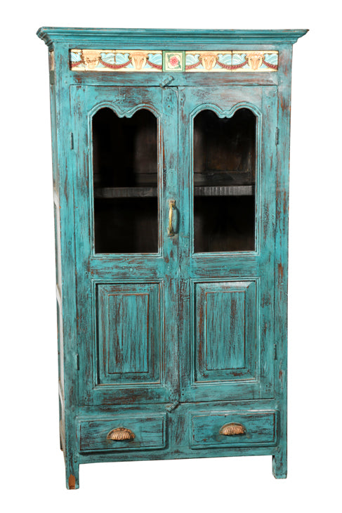 [[Old teak wood cabinet with ceramic tile decoration///Cabinet en ancien bois de teck avec décoration en tuiles céramique]]