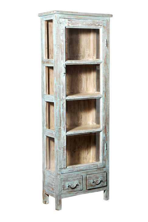 [[Tall and narrow reclaimed wood glass cabinet///Cabinet vitré haut et étroit en bois récupéré]]