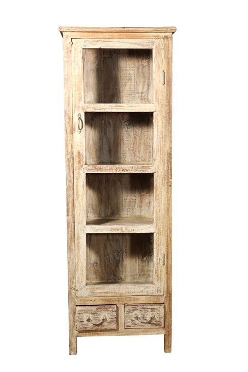[[Tall and narrow reclaimed wood glass cabinet///Cabinet vitré haut et étroit en bois récupéré]]